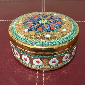 Vintage Deruta Byzantine Mosaic Hand Painted w/ Gold Trinket Box